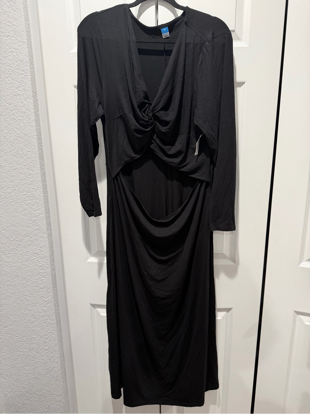 Old Navy Black Long-Sleeve Draped Open Front Midi Dress NWT Size 2X